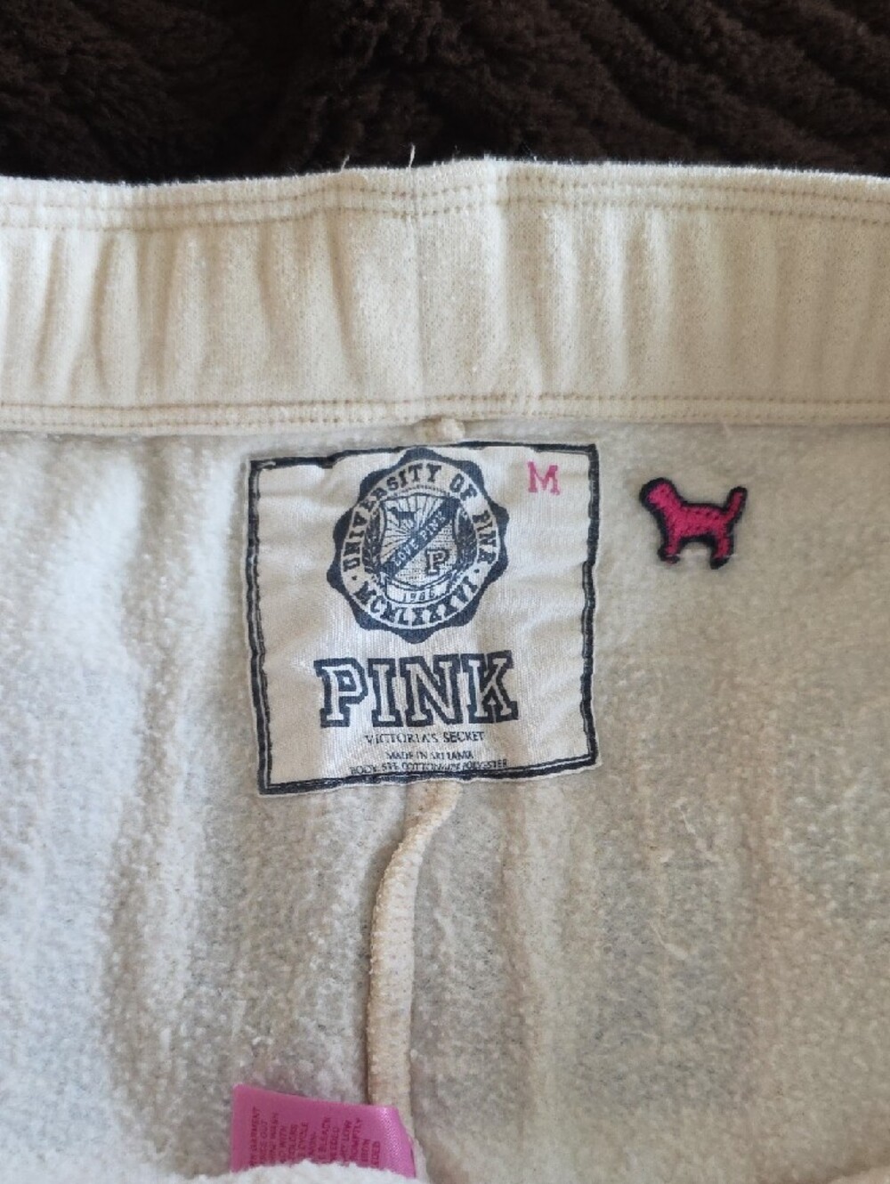 Victoria's Secret PINK White Shorts with Navy Logo and Yellow Accent - Picture 3 of 4